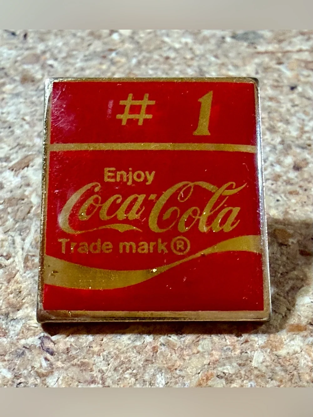 Vintage #1 Enjoy Coca-Cola Logo Red Gold Soda Collectible Enamel Lapel Hat Pin