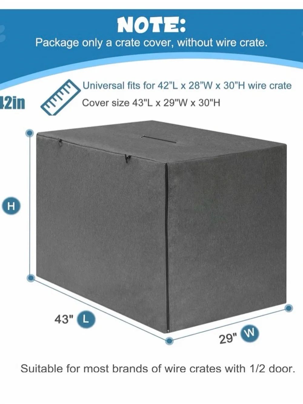 Deblue 42 inches Dog Crate Cover, Sturdy Windproof Pet Kennel Cover Gray color