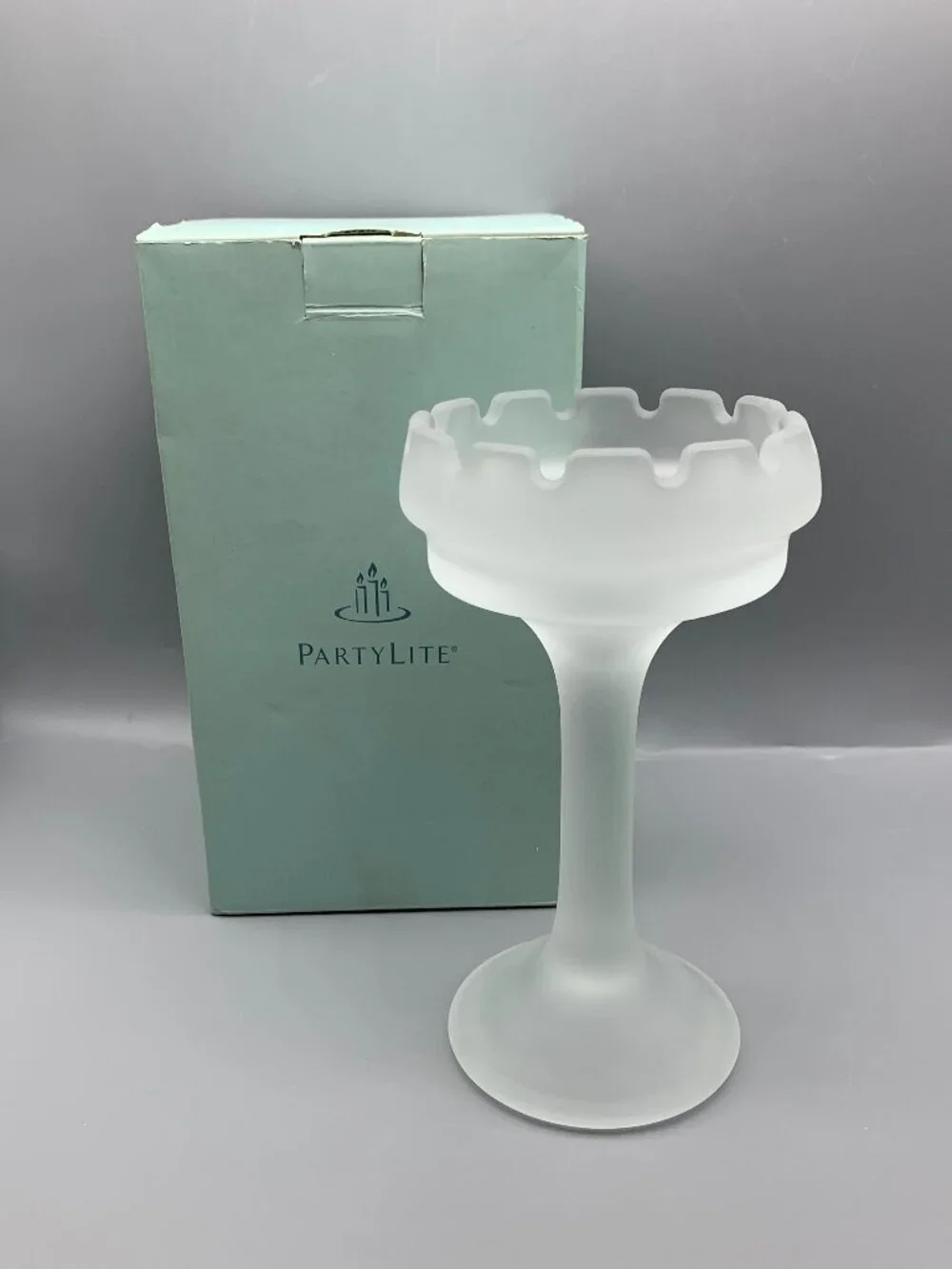 Vintage Partylite Frosted Glass Castle Turret Pedestal Candleholder with Box