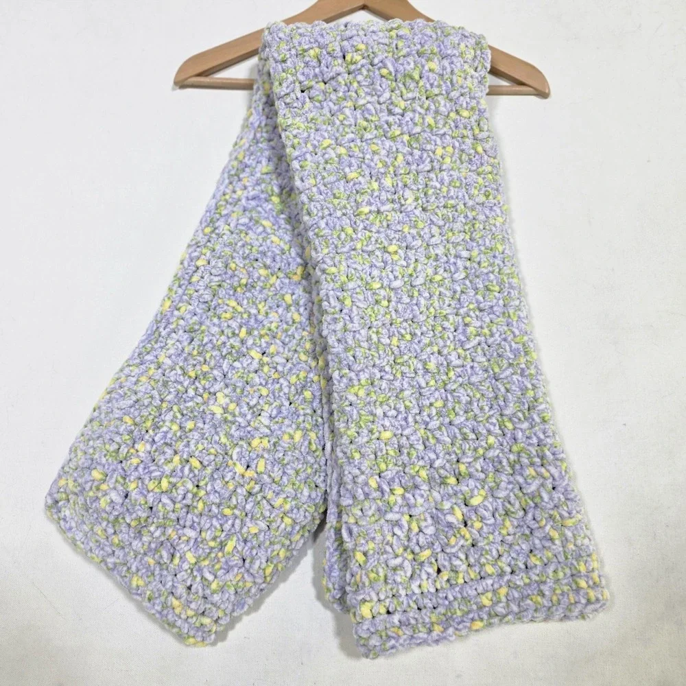 Handmade Crochet Baby Blanket 36x48 Purple Yellow Green Soft Throw Boho Nursery