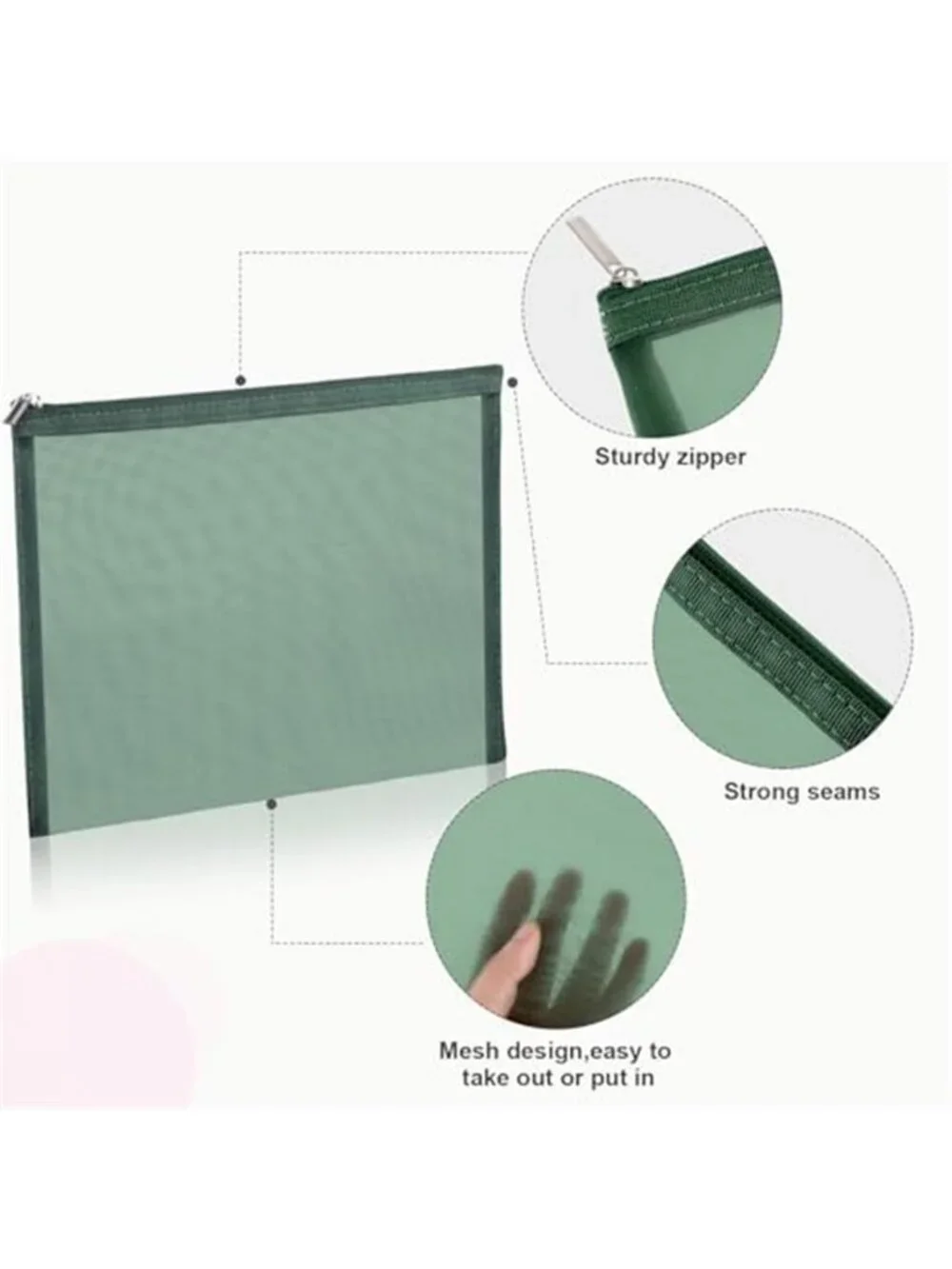 6 Piece Mesh Makeup Bag Set Cosmetic Pouch Zipper Travel Organizer Toiletry Bags