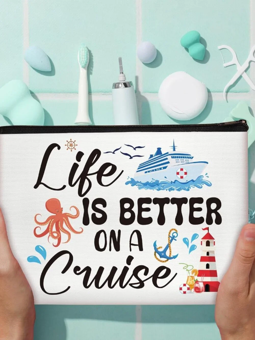 4 Pc Set Vacation Cruise Themed Makeup Travel Bags‎ New !!
