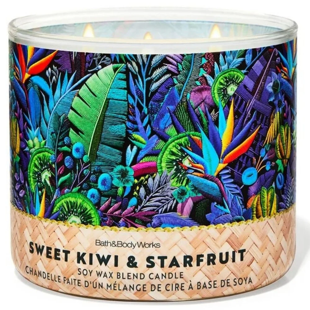 Bath & Body Works Sweet Kiwi & Starfruit 3-Wick Candle Vibrant Jungle Design NEW