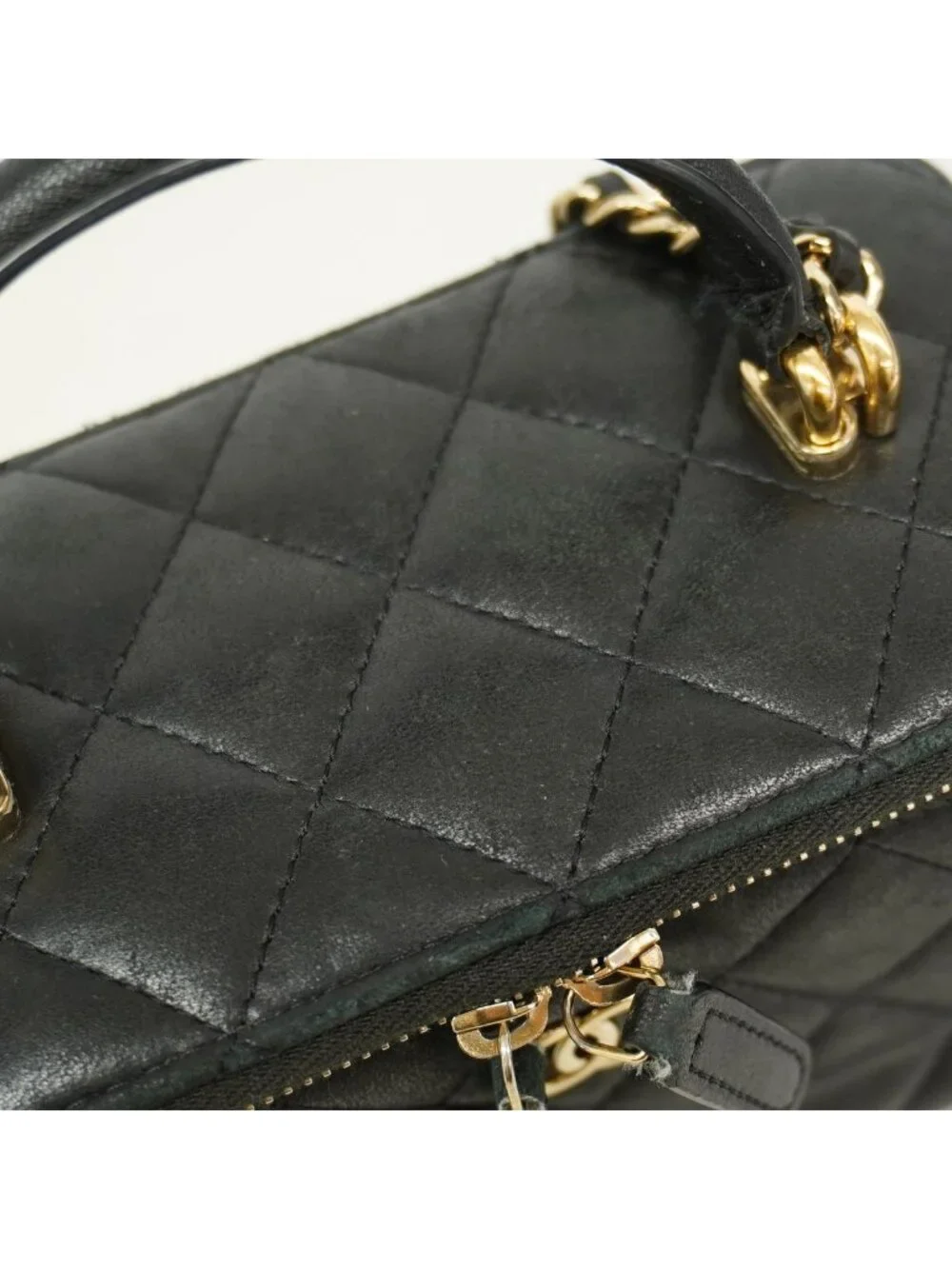 Chanel Vanity Bag Quilted Lambskin Black Champagne Gold