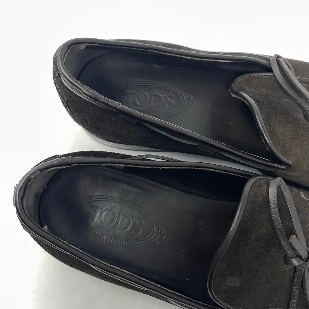 TOD'S Brown Suede Calf Leather Bow Loafers (10.5)