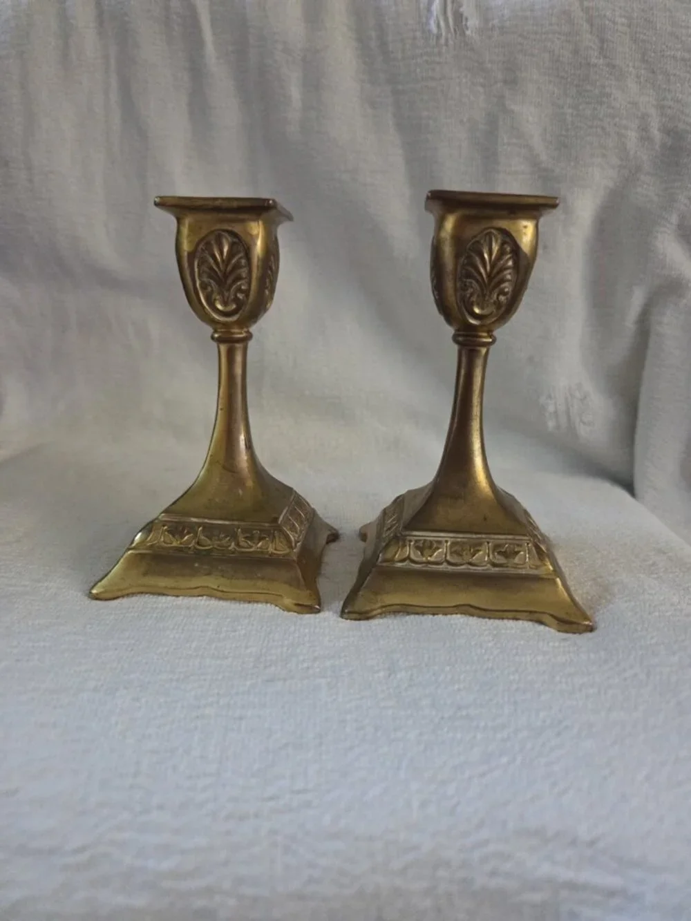 Pair Brass Square Candlestick Holders  Taper Candle Traditional Style 4