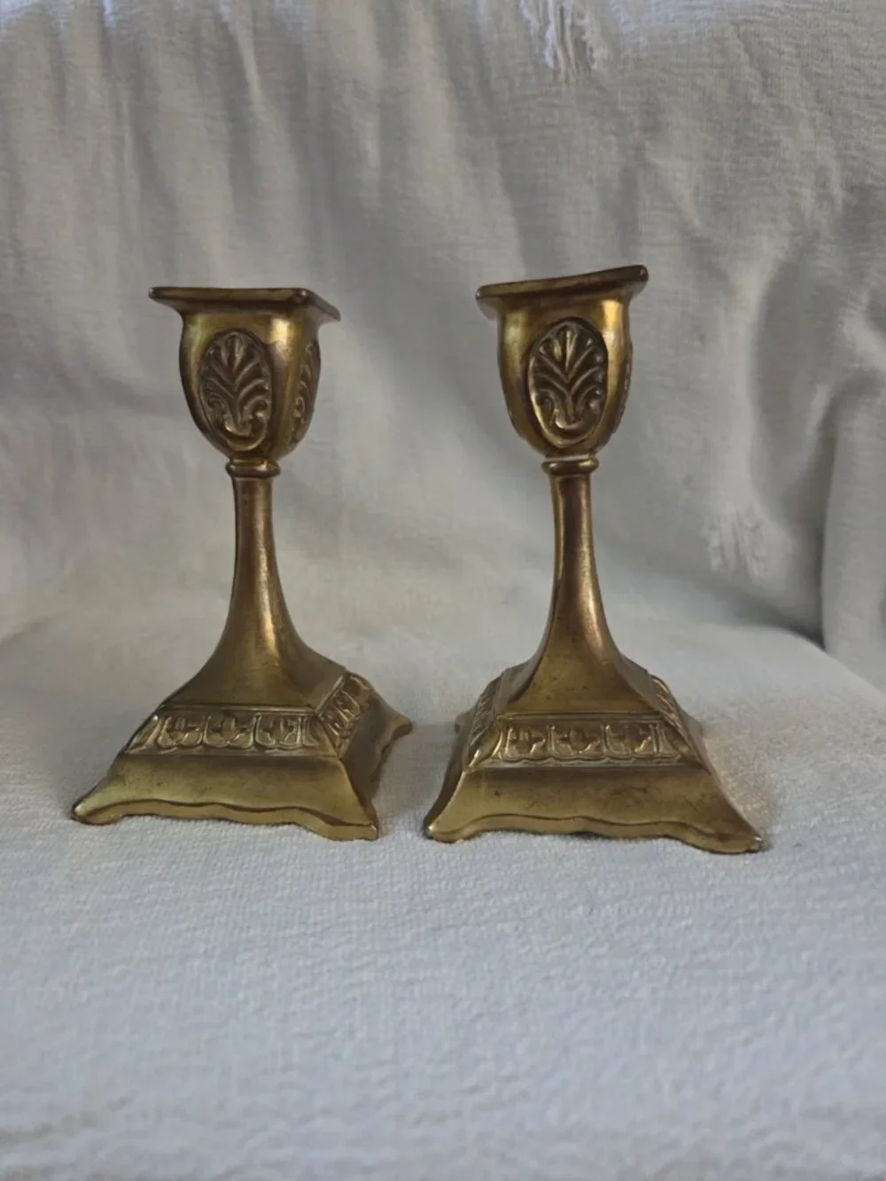 Pair Brass Square Candlestick Holders  Taper Candle Traditional Style 4