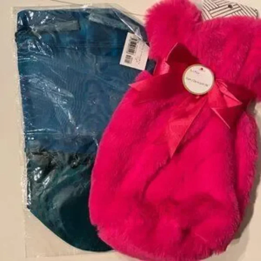 Wine Bags (One Bright Pink Soft Fur-Like‎ and One Blue with Beads) (new) (p/s)