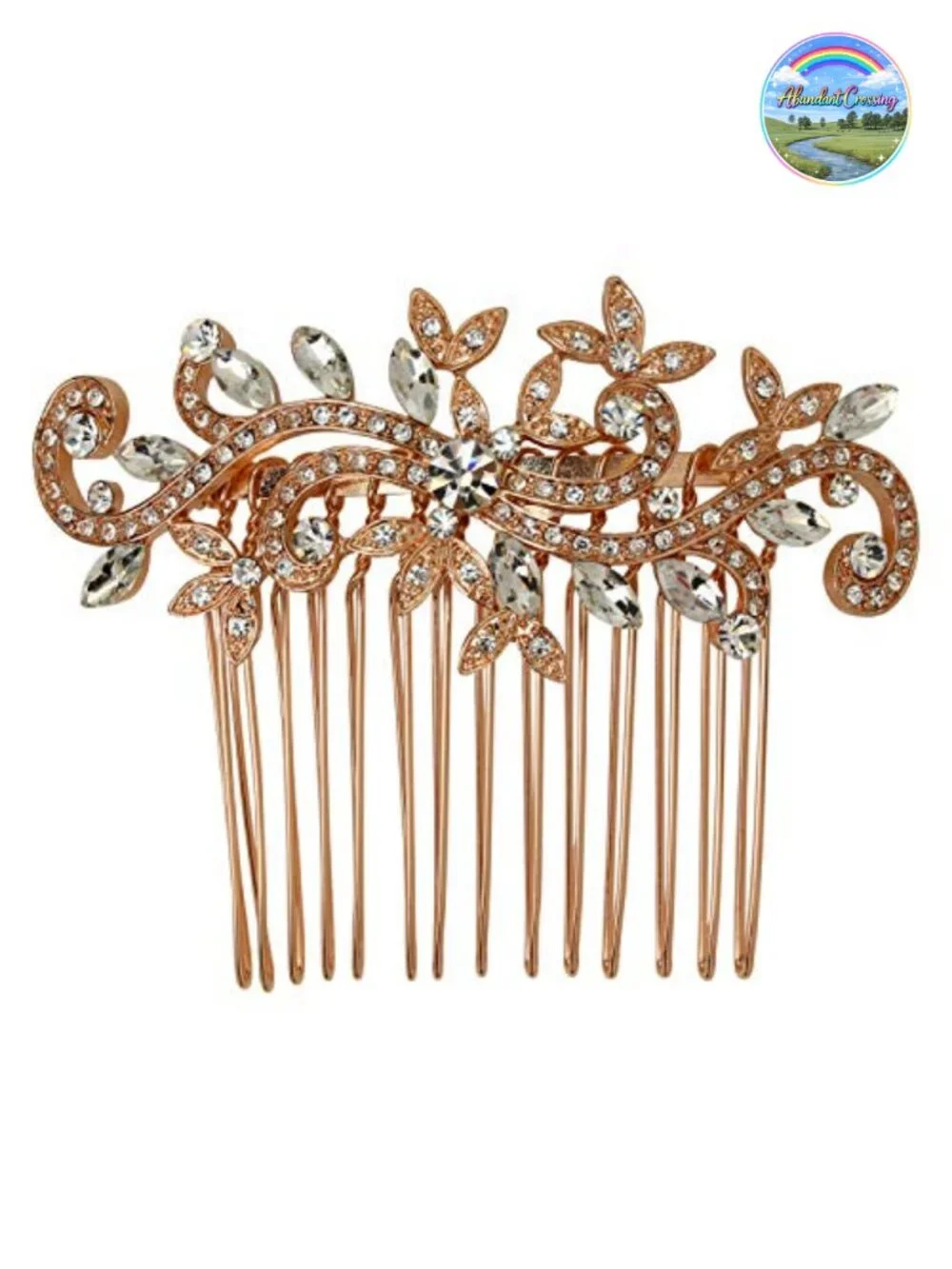Crystal Floral Hair Comb Rose Gold Plated Rhinestone Alloy Metal Bridal Hair
