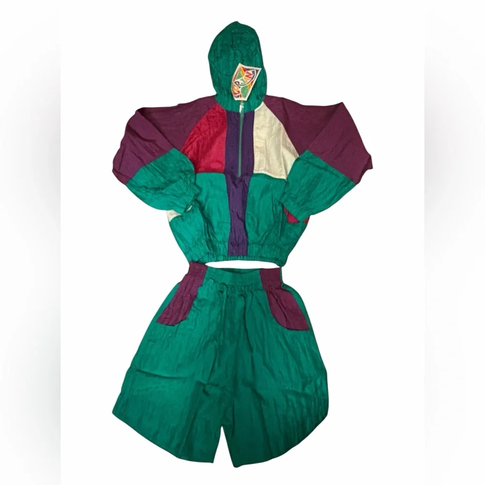 Vintage 80s/90s‎ Colorblock Tracksuit shorts Youth Half Zip Pullover Size Medium