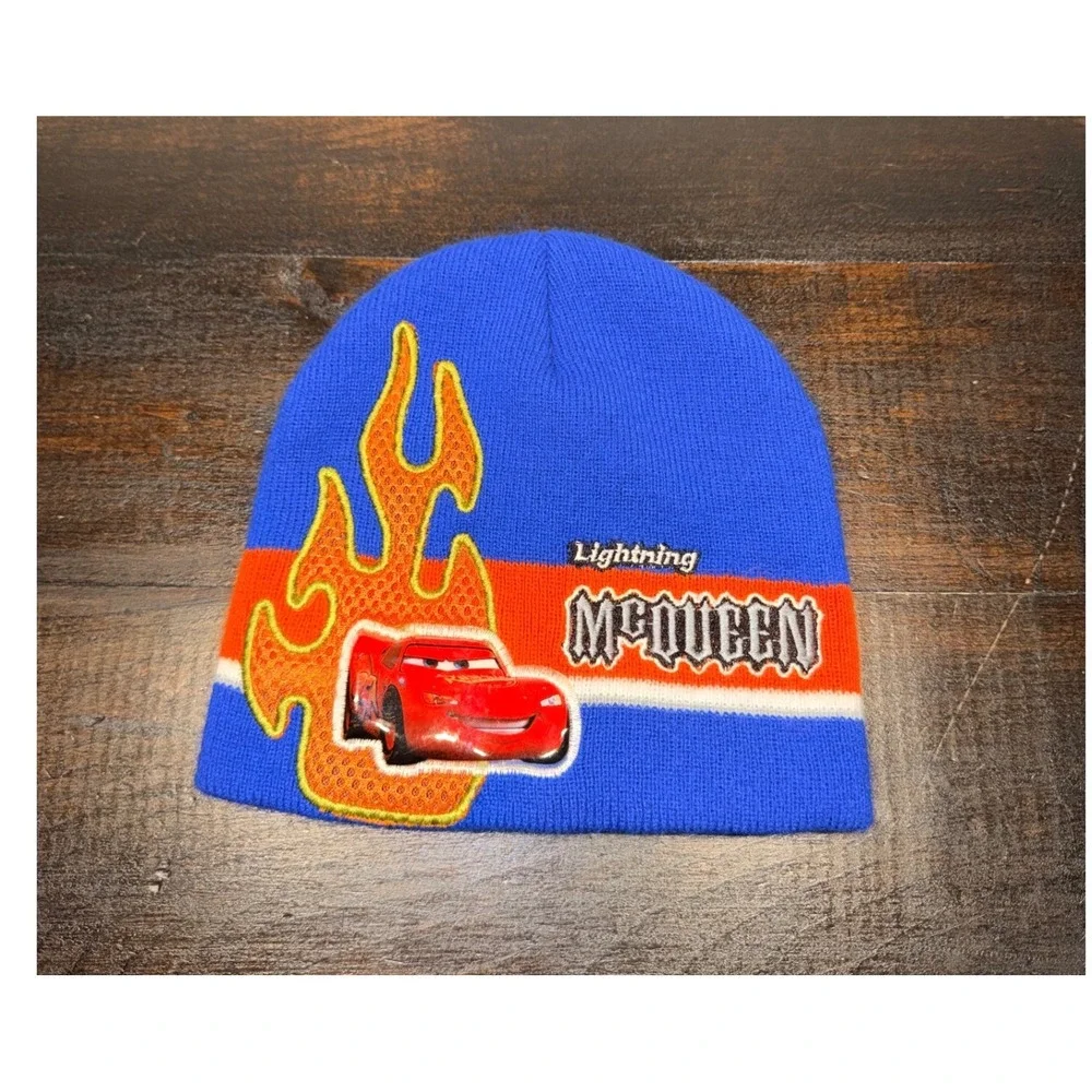 Disney Pixar Lightning McQueen Cars Blue Knit Beanie Hat‎ Winter Cap RN 36299