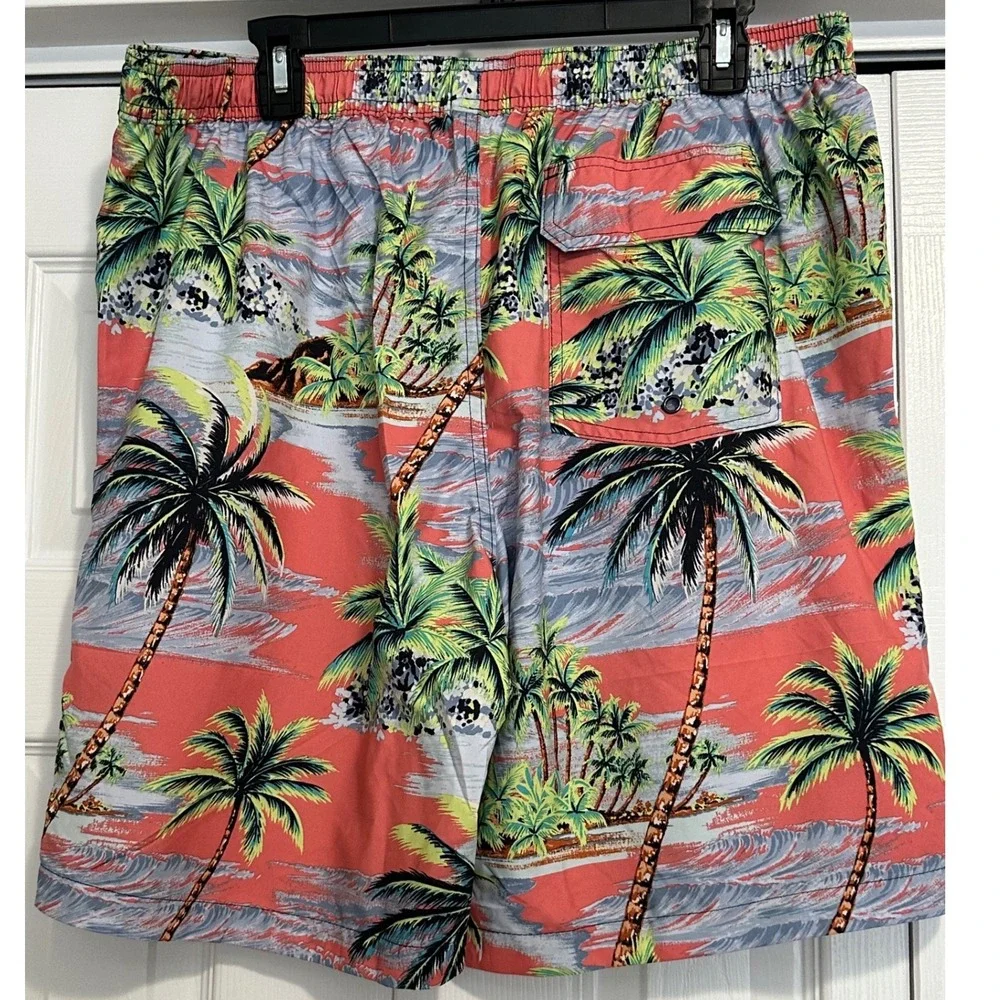 Hurley Mens 2XL Tropical Palm Tree Board Shorts Coral‎ Blue Swim Trunks EUC