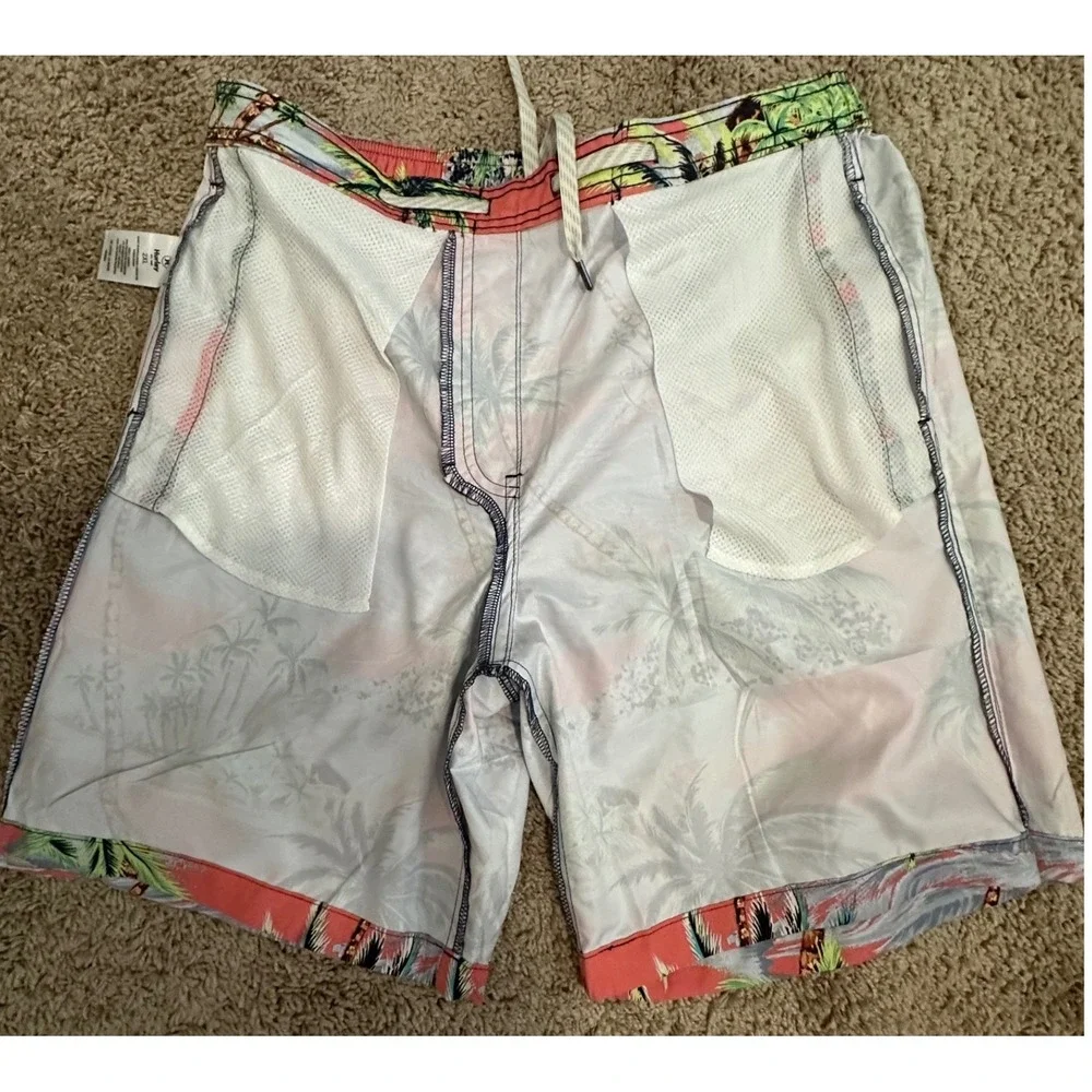 Hurley Mens 2XL Tropical Palm Tree Board Shorts Coral‎ Blue Swim Trunks EUC