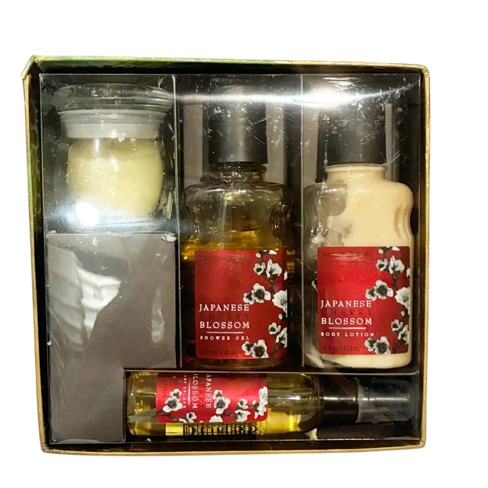 Bath Body Works Japanese Cherry Blossom Orig PLEASURES‎ 4 Piece Set NEW