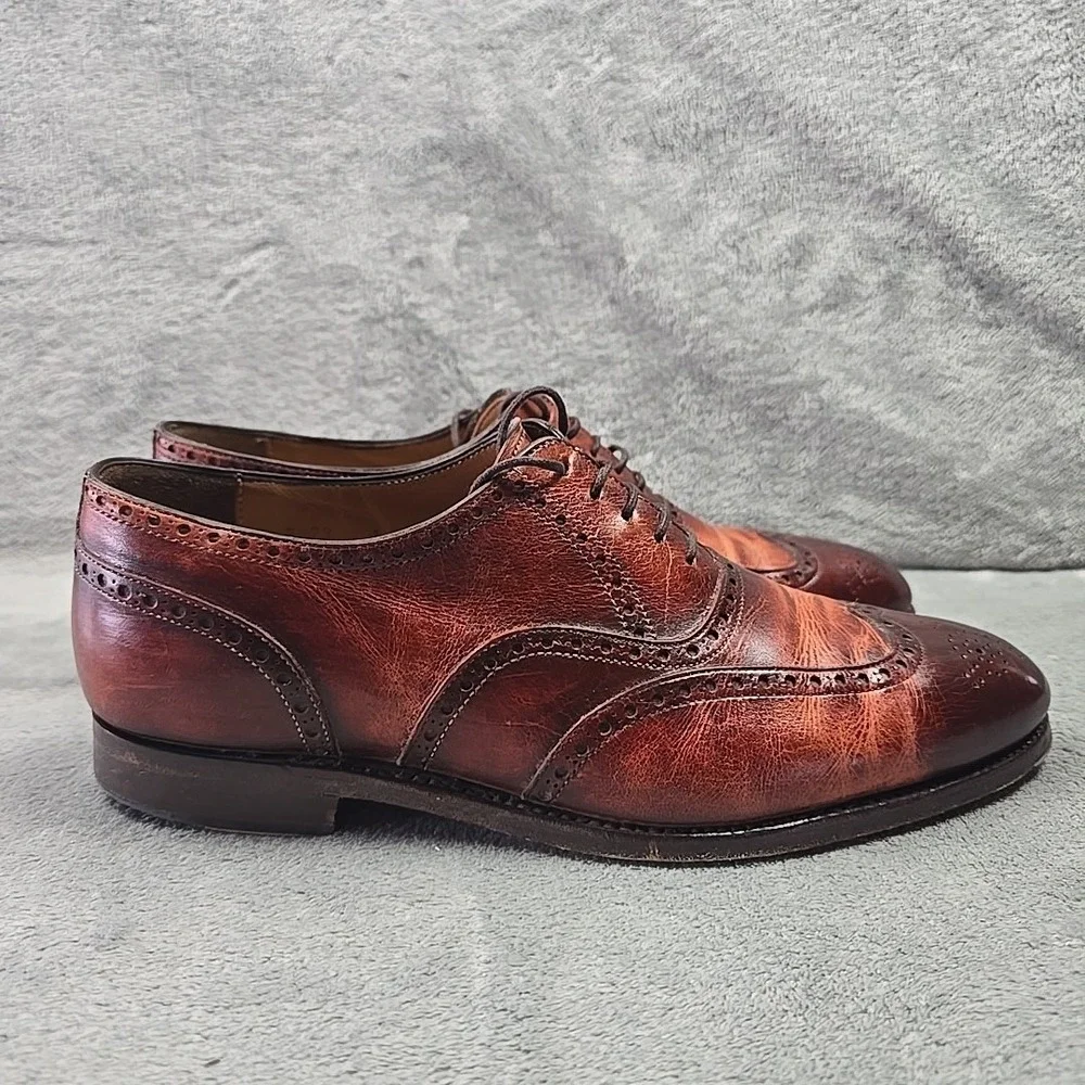 Carlos Santos Goodyear Welted Wingtip Shoes Mens Size 8 US Brown Metal Toe Plate