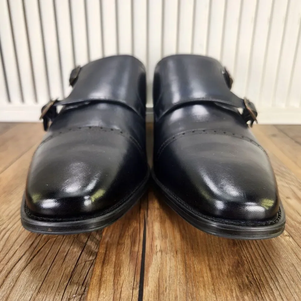 Jump New York Manolo Double Monk Strap Dress Shoes Mens Sz 10M Navy Blue Leather