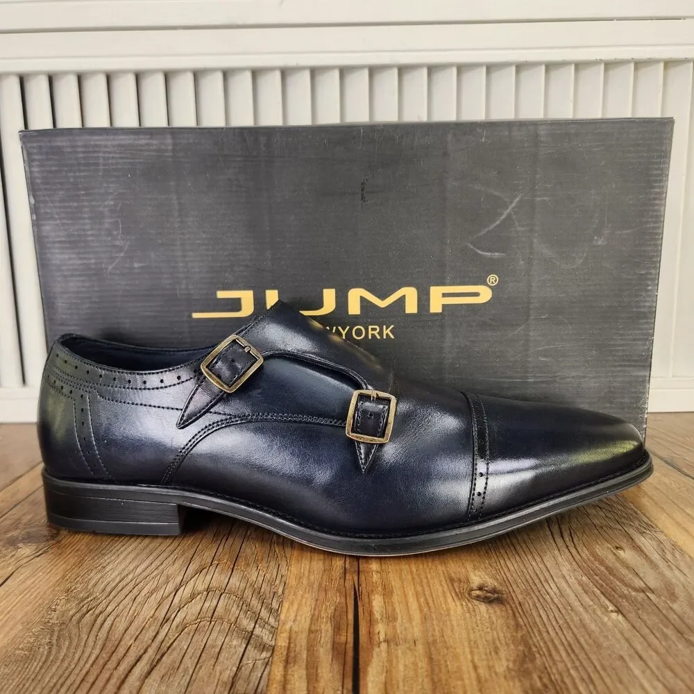 Jump New York Manolo Double Monk Strap Dress Shoes Mens Sz 10M Navy Blue Leather