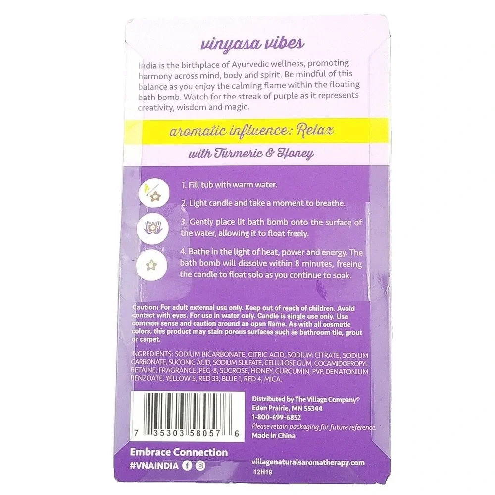 2x Village Naturals Aromatherapy Bath Bomb with Floating Candle‎ 3.5 oz Each
