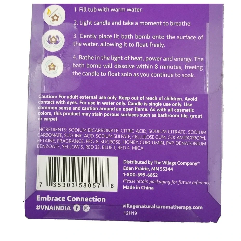 2x Village Naturals Aromatherapy Bath Bomb with Floating Candle‎ 3.5 oz Each