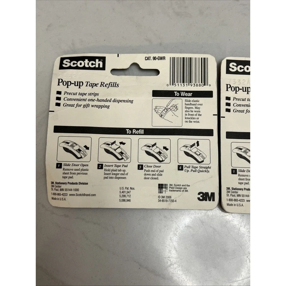 2 Scotch Pop-Up Gift Wrap Tape Strip‎ Refills 3 Strips 75 Strips/Pad 225 Total