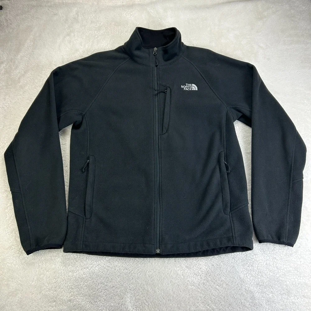 The North Face Fleece Jacket Mens M Black Full Zip‎ Mock Neck Outerwear Pockets