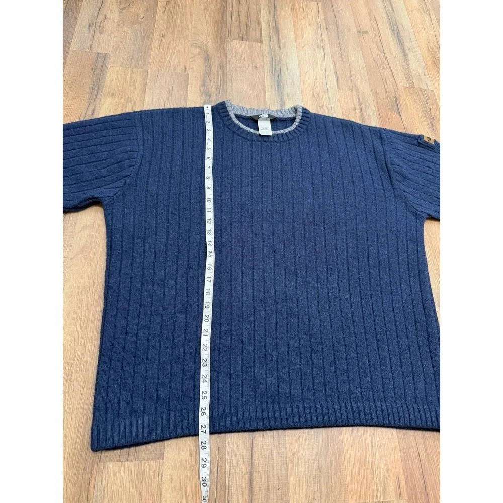 The North Face Mens XL 100% Wool Ribbed Sweater Navy Blue Crew Neck‎