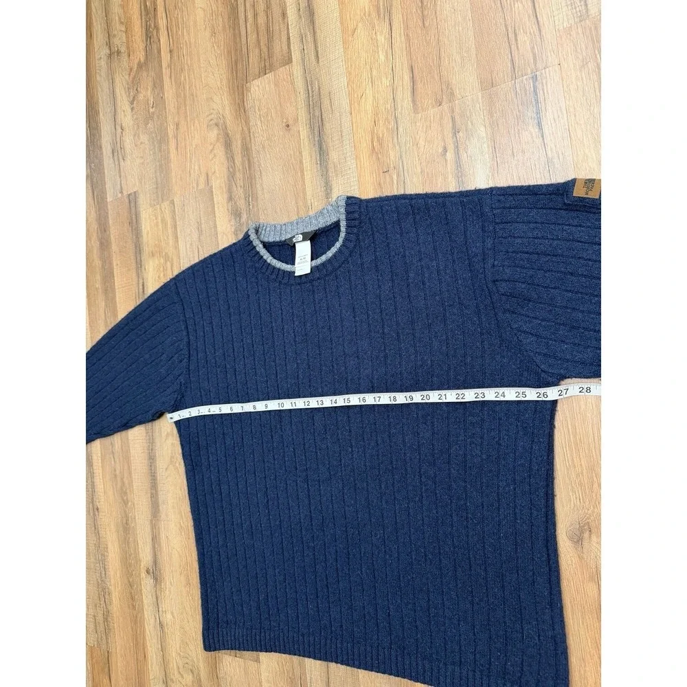 The North Face Mens XL 100% Wool Ribbed Sweater Navy Blue Crew Neck‎