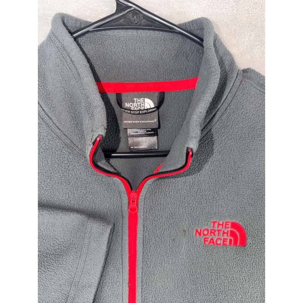 The North Face Mens Large Gray Red Quarter Zip Fleece Pullover Jacket