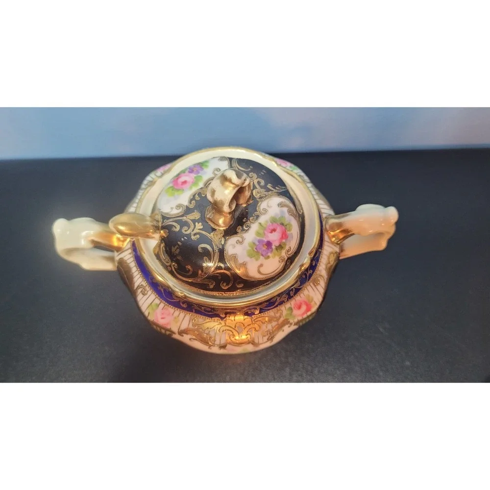 Antique Nippon Condiment Bowl Attached Underplate Hand Painted & Gilded No Spoon