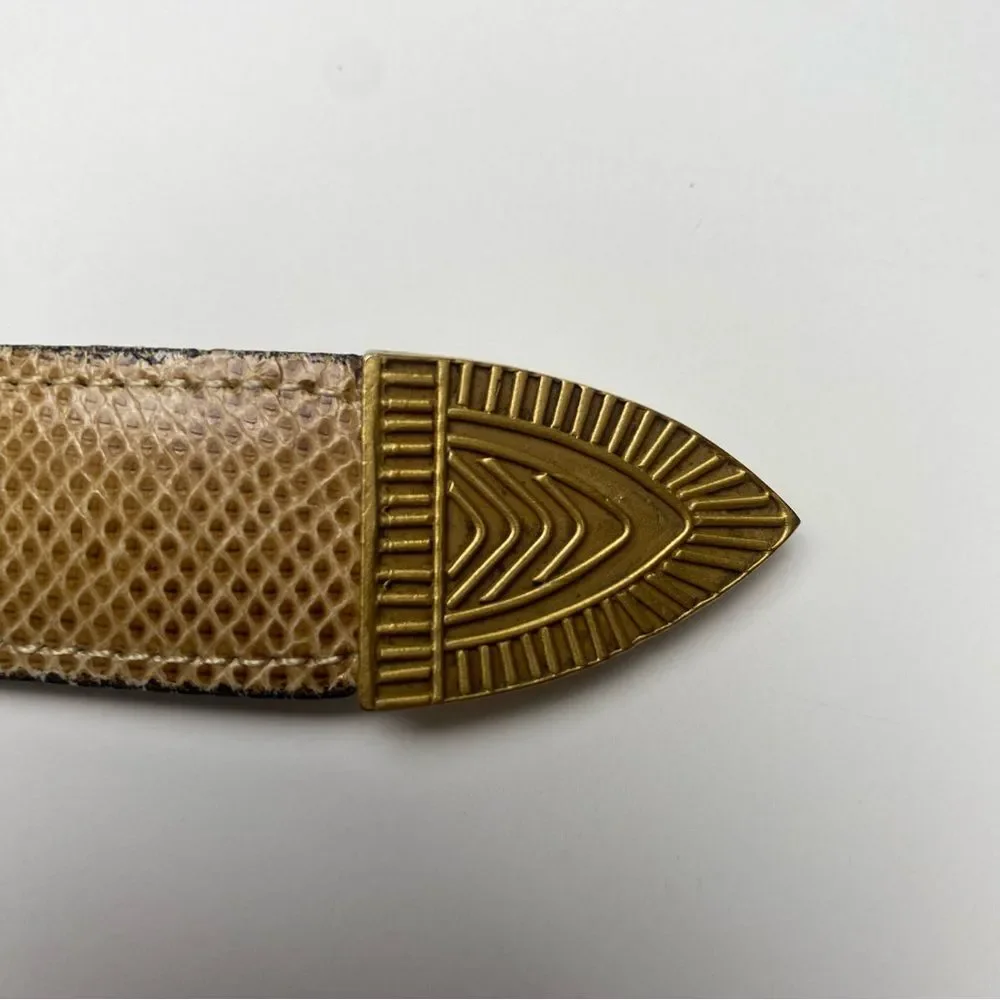 Riki Designs Genuine Leather Snakeskin Belt Gold Aztec Buckle Women's Size XL