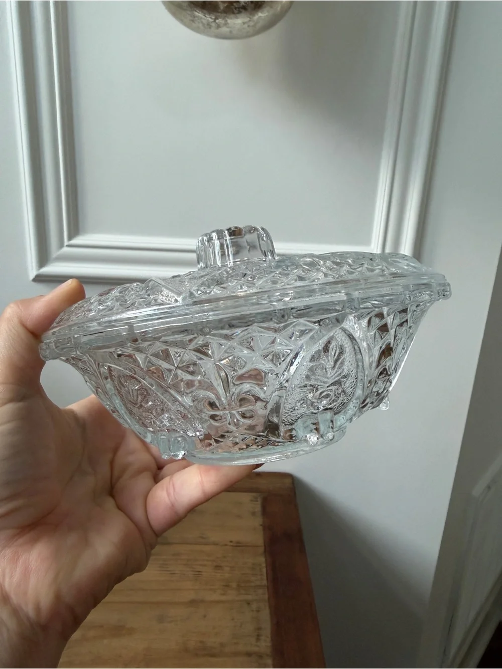 Clear Pressed Glass Covered Serving Bowl - Decorative Home Dining Dish