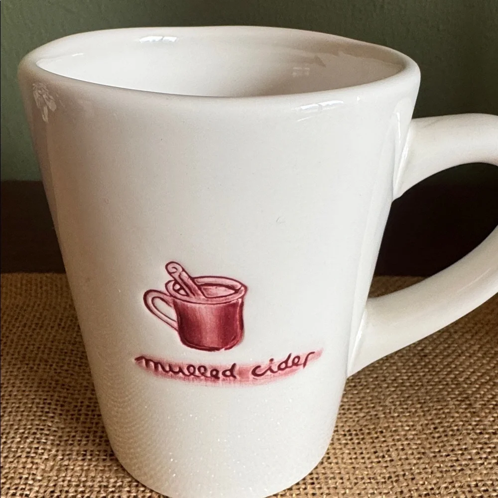 Williams Sonoma Hot Holiday Drinks White Ceramic Mugs Red Accents 10oz Winter
