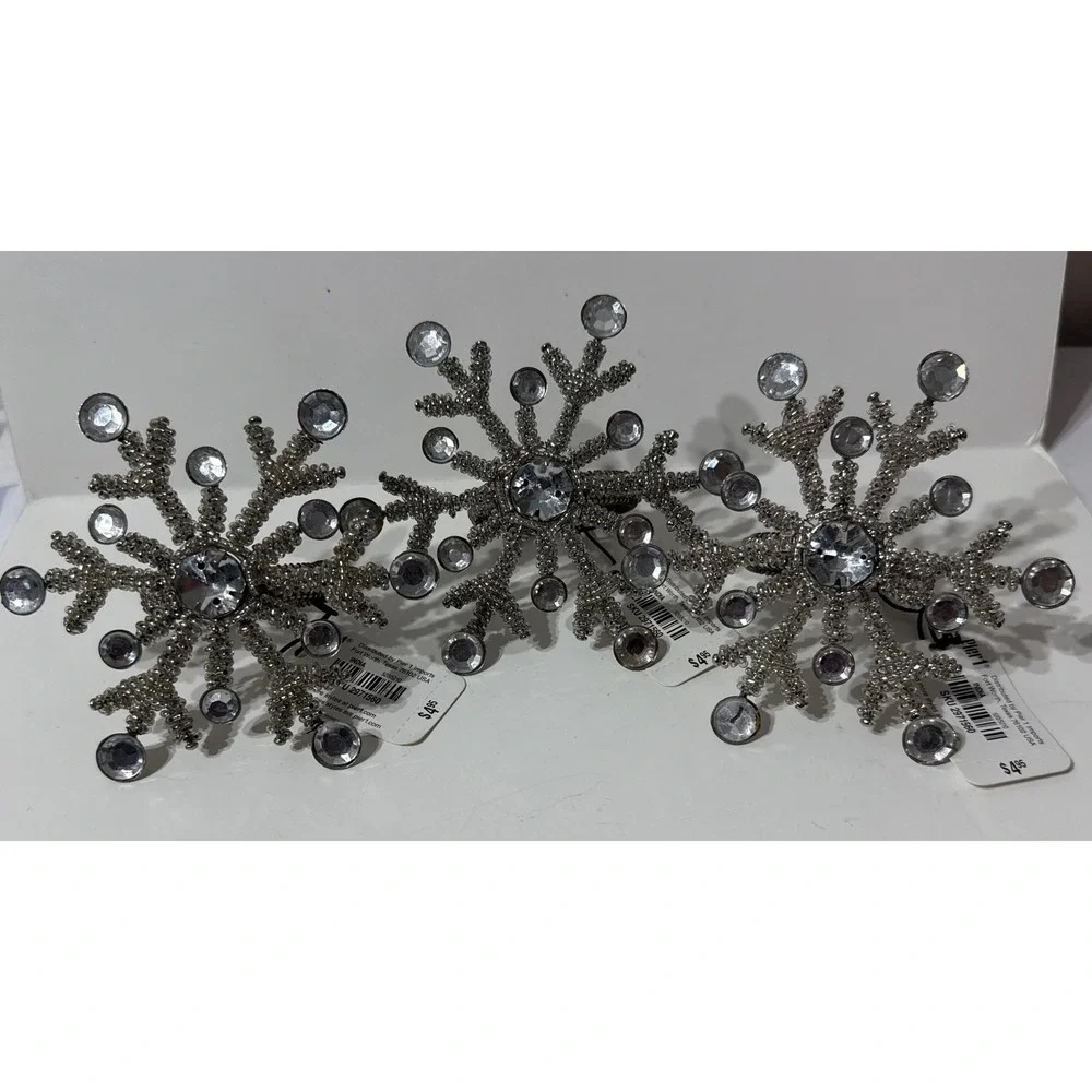 Snowflake Shape Beaded‎ Napkin Rings Christmas Holiday Decor LOT Of 3 w/New Tags