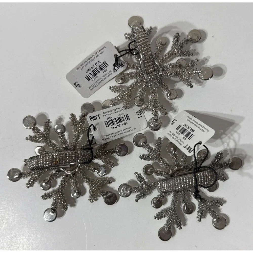 Snowflake Shape Beaded‎ Napkin Rings Christmas Holiday Decor LOT Of 3 w/New Tags