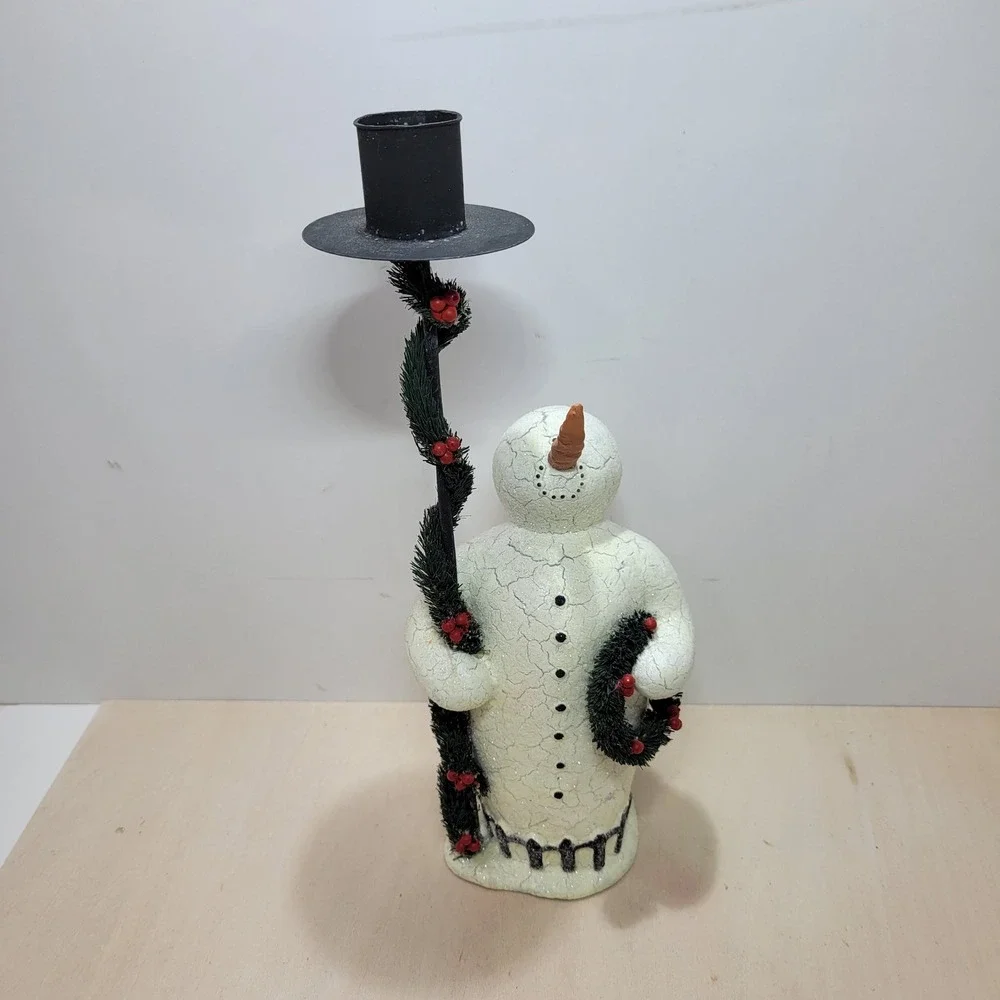 Department 56 Snowman Candlestick‎ Holder Black Top Hat Winter Holiday Decor