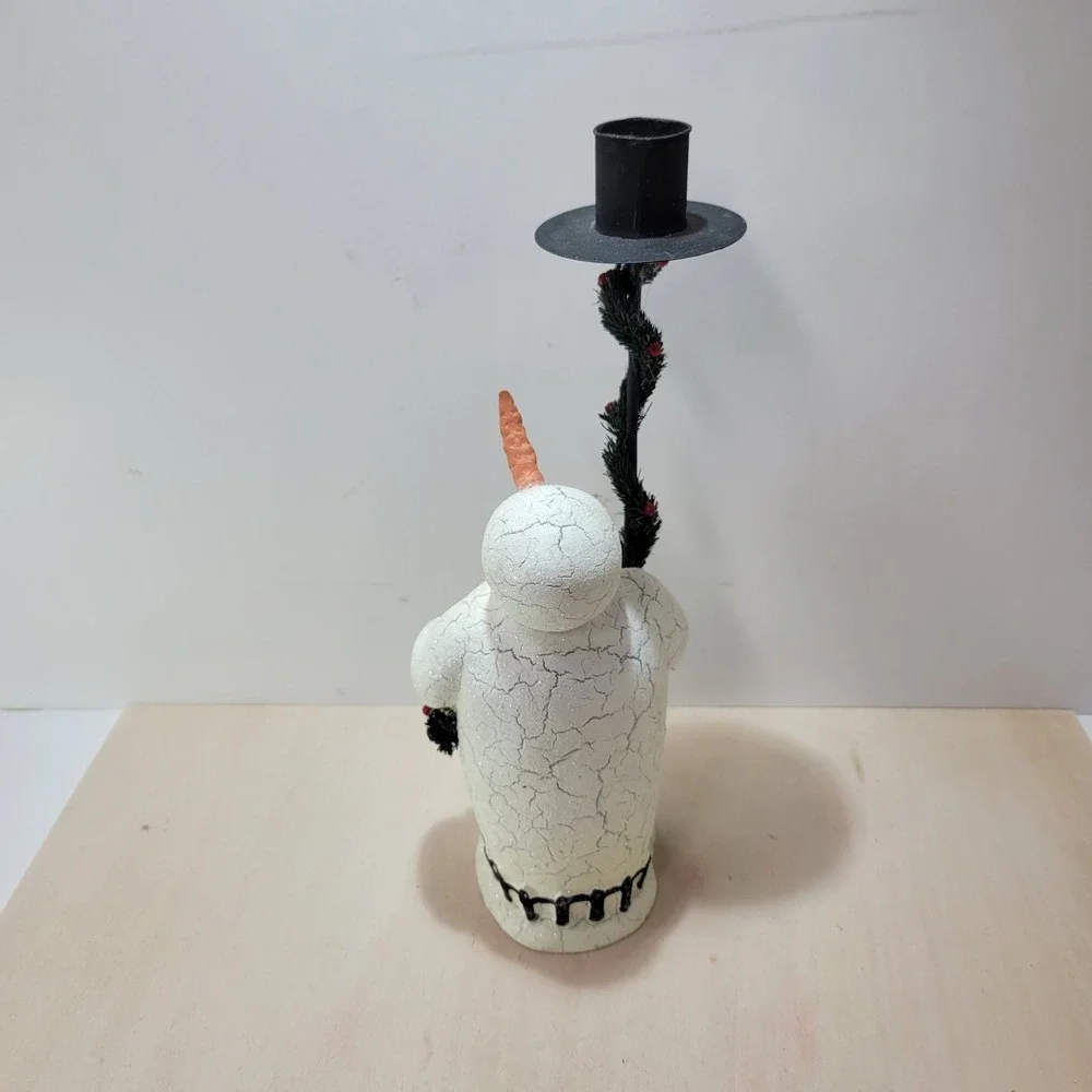 Department 56 Snowman Candlestick‎ Holder Black Top Hat Winter Holiday Decor