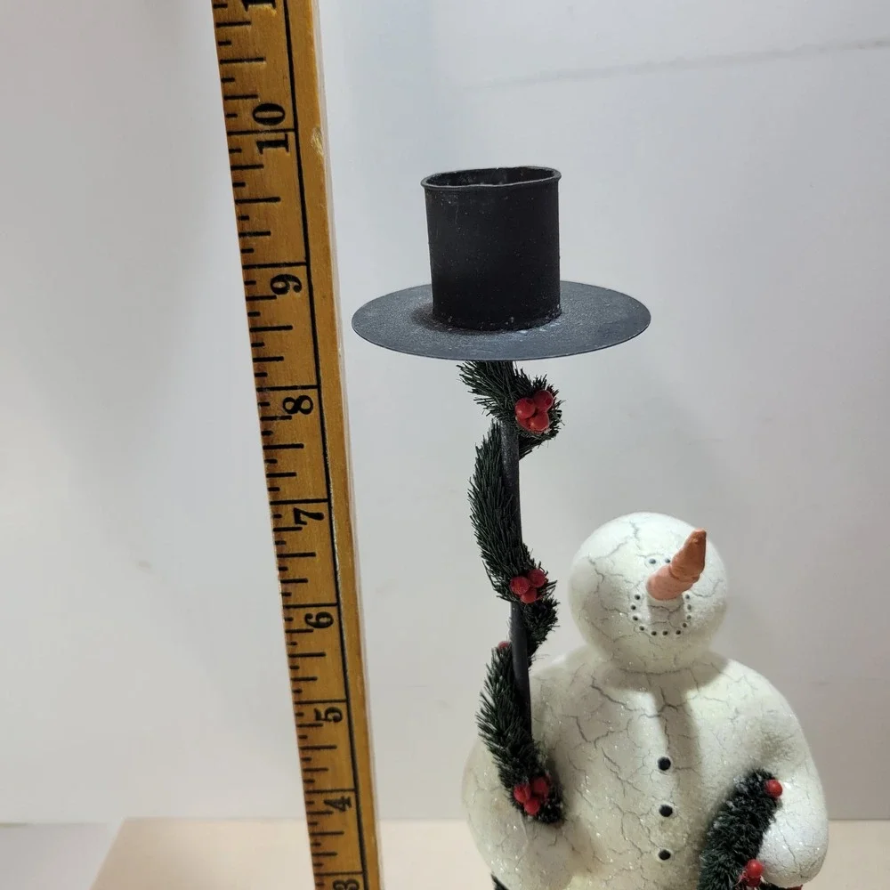 Department 56 Snowman Candlestick‎ Holder Black Top Hat Winter Holiday Decor