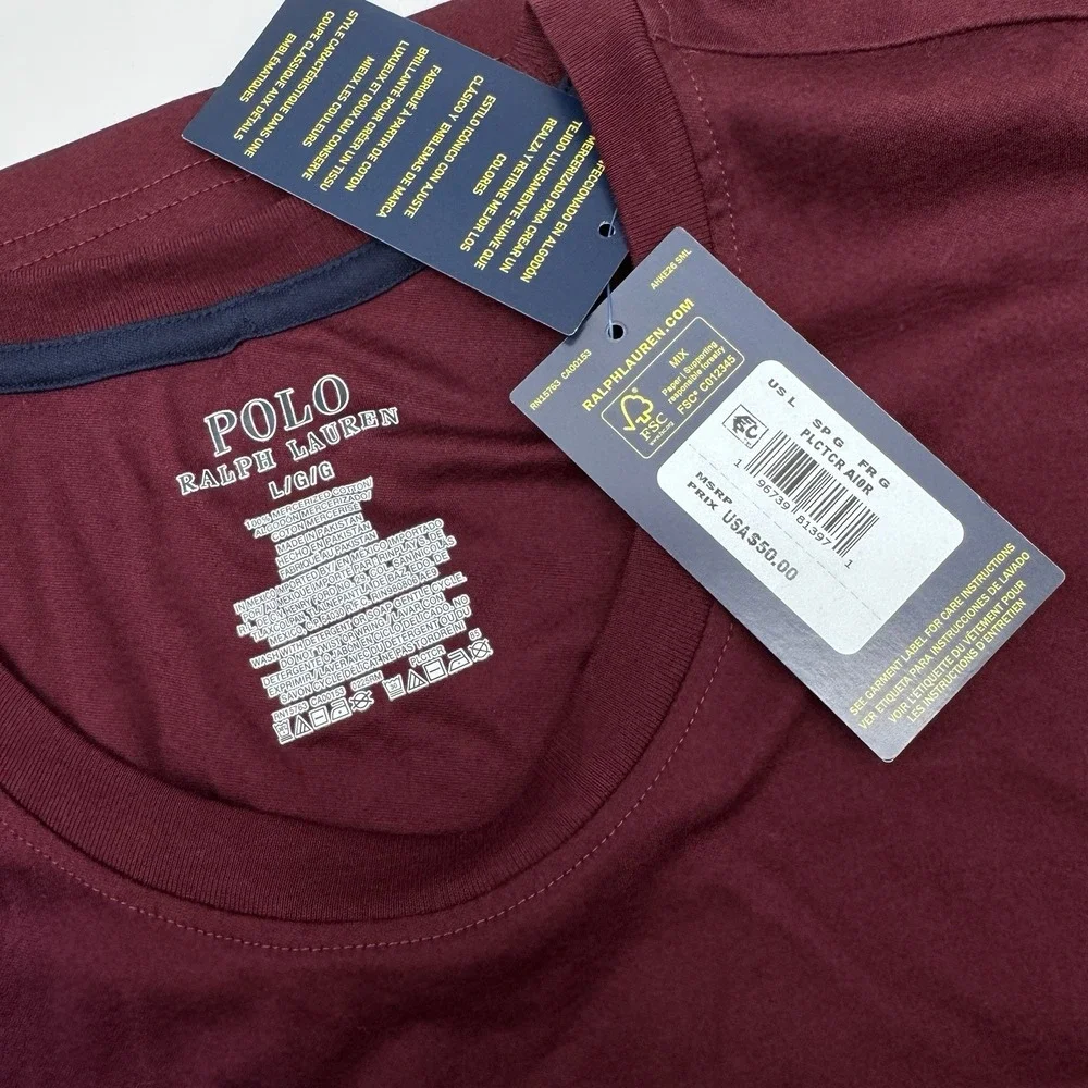 Polo Ralph Lauren Men's Burgundy Maroon Mercerized Cotton T-Shirt Size Large NWT