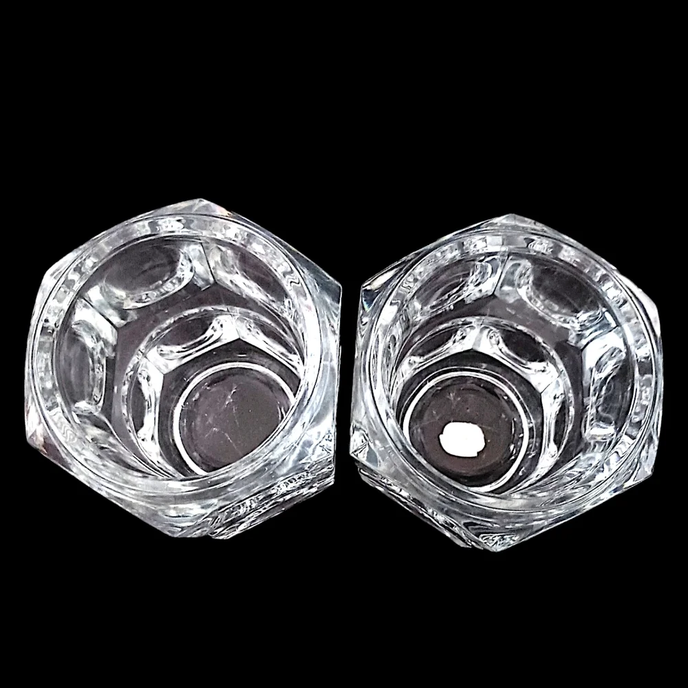 2 Vtg Modernist Crystal Candle Holders Block Cube Bohemia Glass Cubist Icy Clear