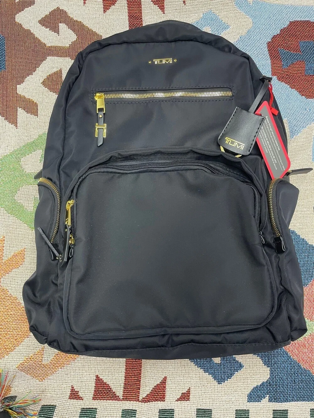 Black Nylon Backpack with Gold Hardware