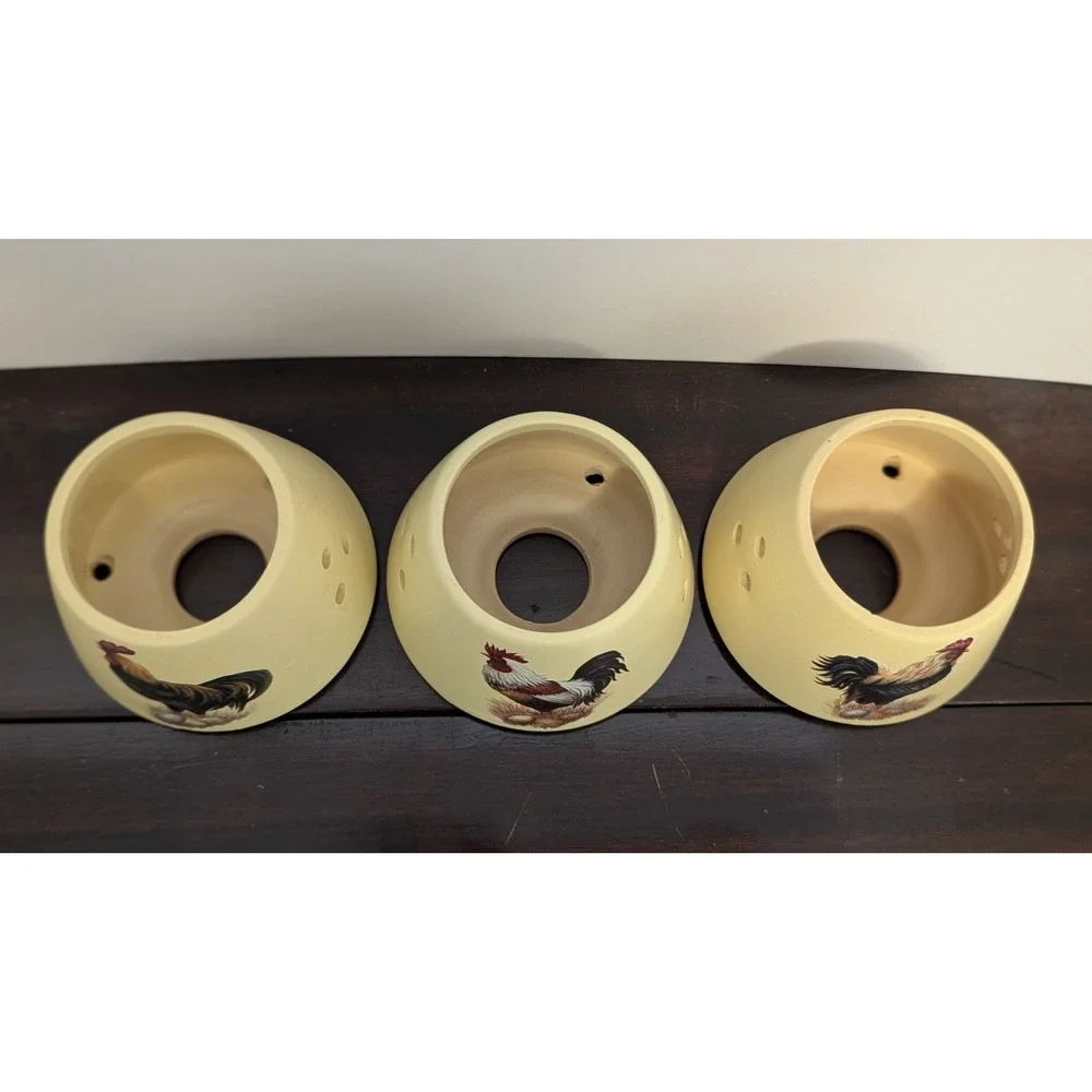 Set of 3 Rooster Ceramic Candle Shades Farmhouse Country Votive Tealight Covers