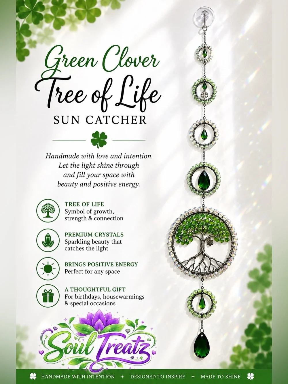 Soul Treatz Green Tree of Life Sun Catcher - Green Crystal Wall Decor
