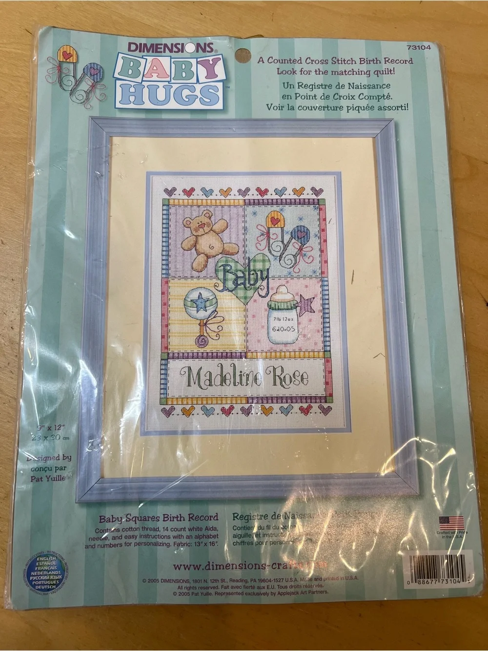 Baby Hugs Pastel Baby Wall Cross Stitch Birth Record