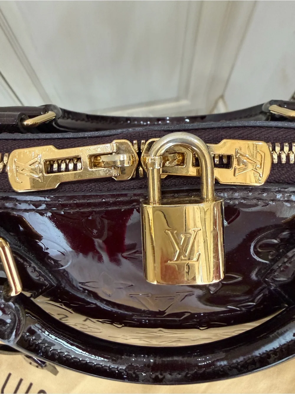 Louis Vuitton Vernis Alma Satchel in Burgundy Patent