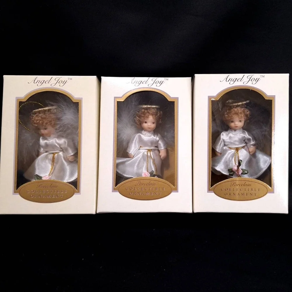 3 Angel Joy Porcelain Collectible Ornament DG Creations 2003‎ Holiday Xmas Decor