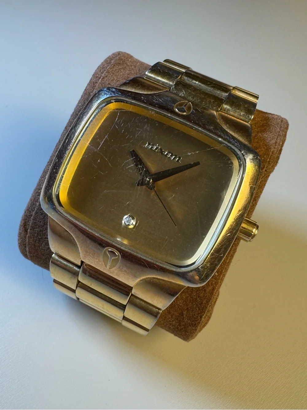 Nixon “The Player” Gold-Tone Square Dial Men's Bracelet Watch w/ real diamond.