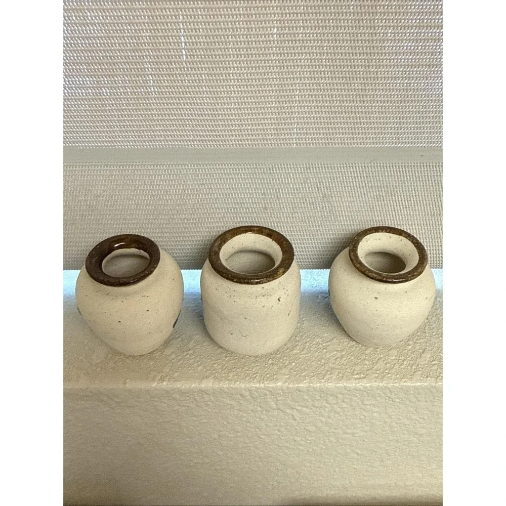 Set of 3 Vintage Tonala Mini Pottery Bud Vases Hand Painted Flowers-Mexico‎