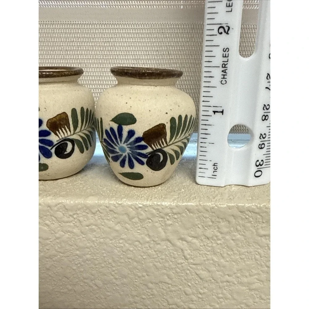 Set of 3 Vintage Tonala Mini Pottery Bud Vases Hand Painted Flowers-Mexico‎