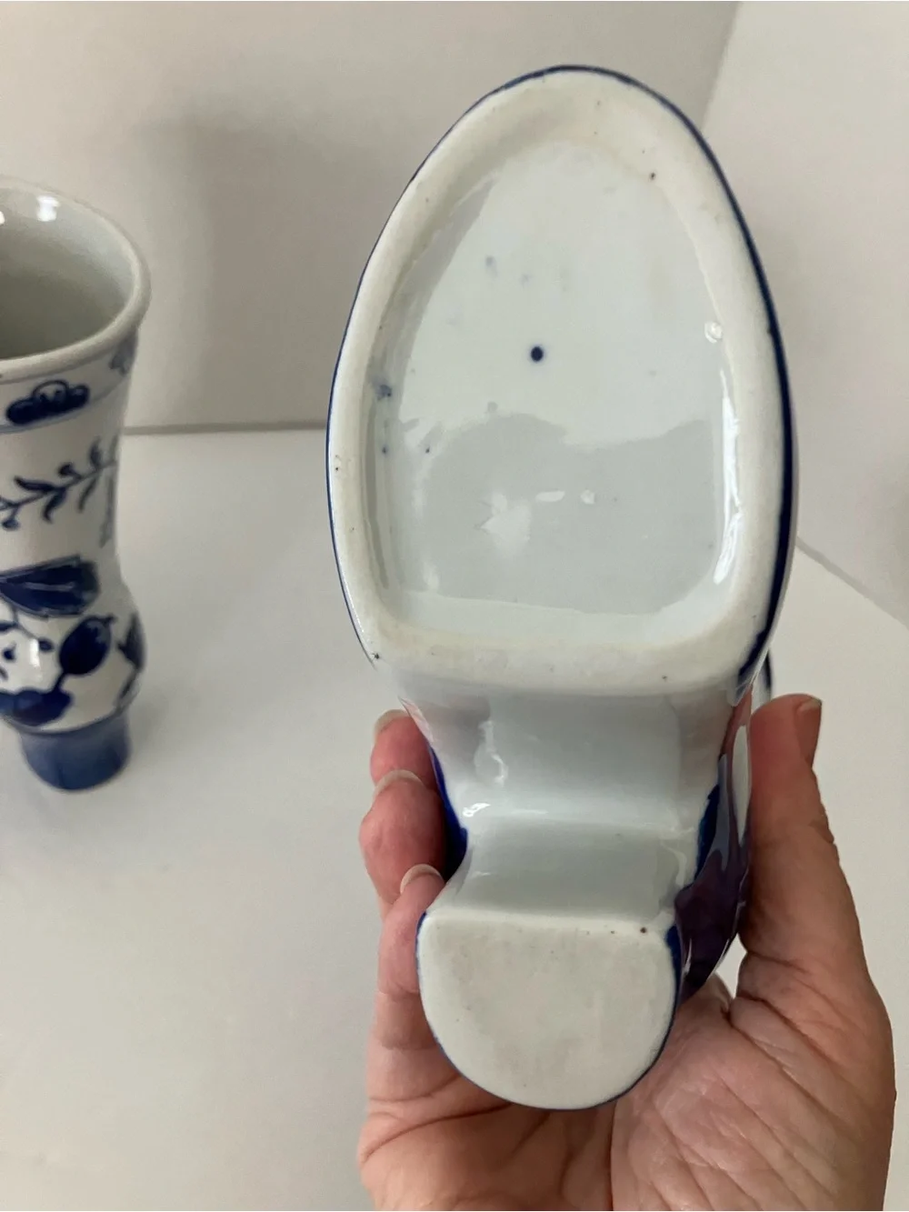 Vintage Blue and White Floral Boot Vases