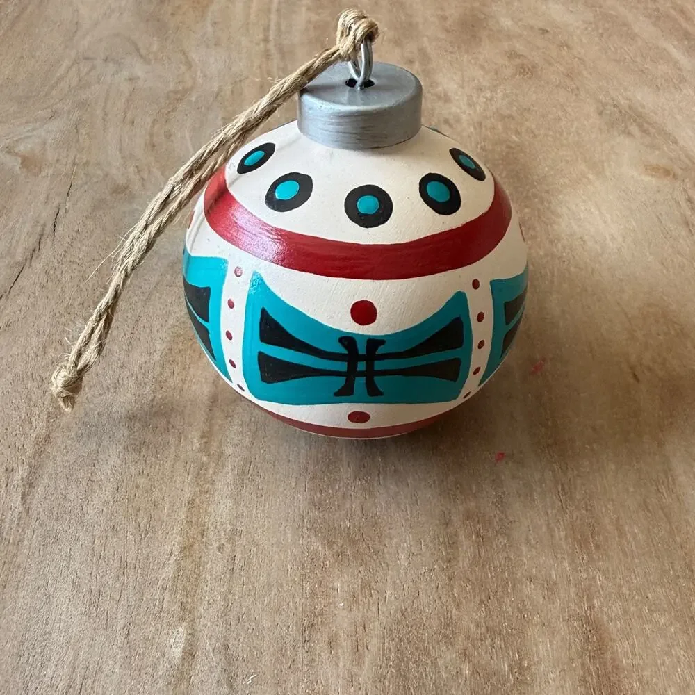 Hand Painted Ceramic Ball Ornament Southwestern Geometric Design